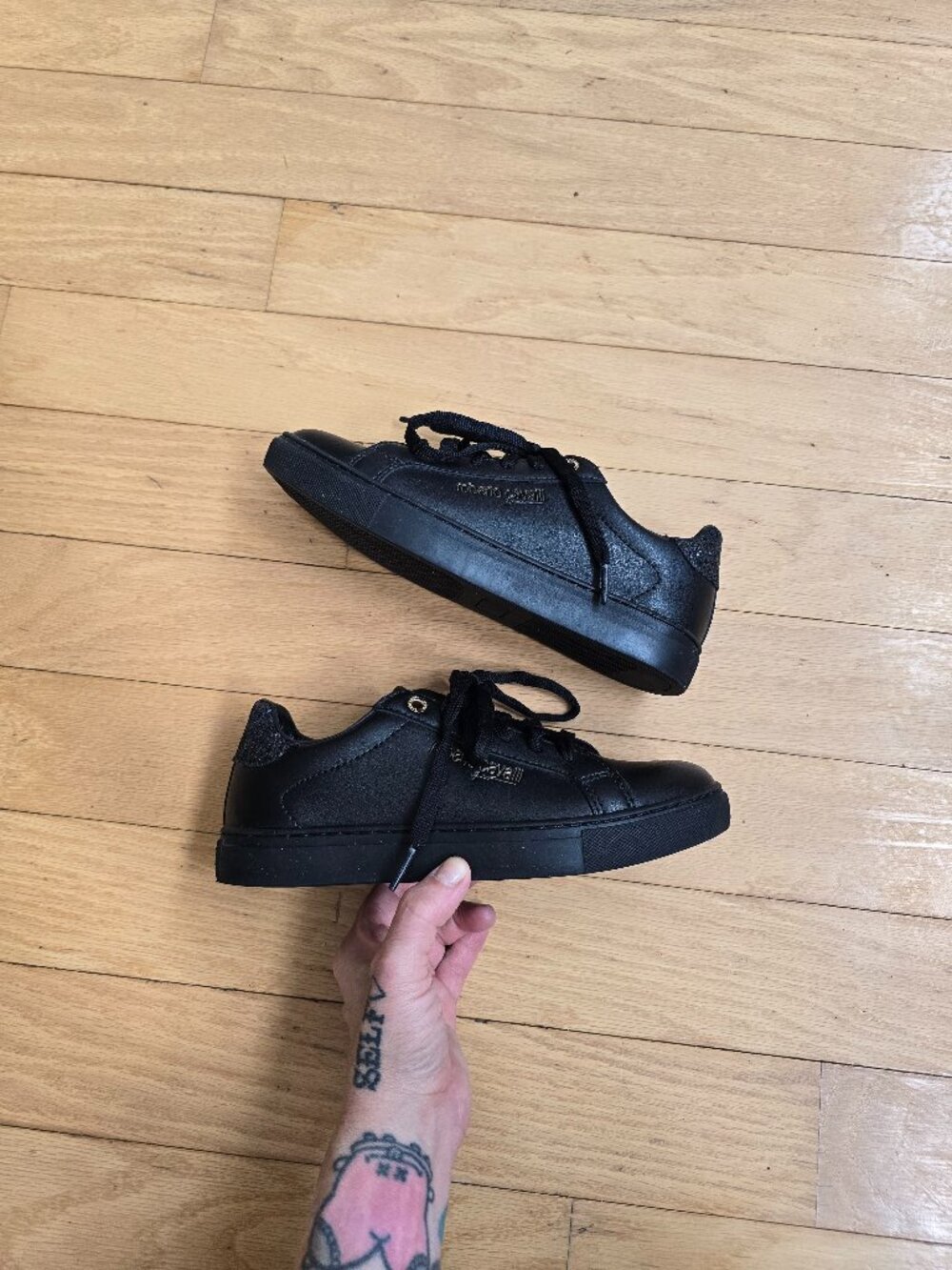 Roberto Cavalli | Sport monochrome black leather glitter sneakers | WMS 6